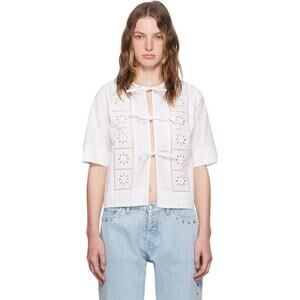 GANNI White Self-Tie Blouse